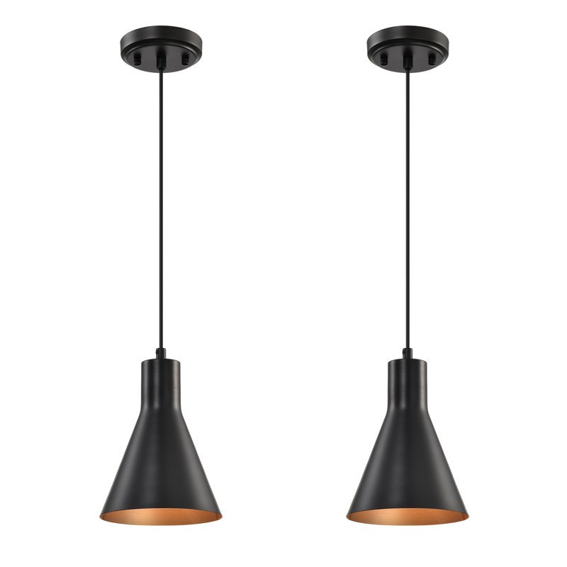 1-light Matte Black Metal Cone Hanging Kitchen Pendant Light 