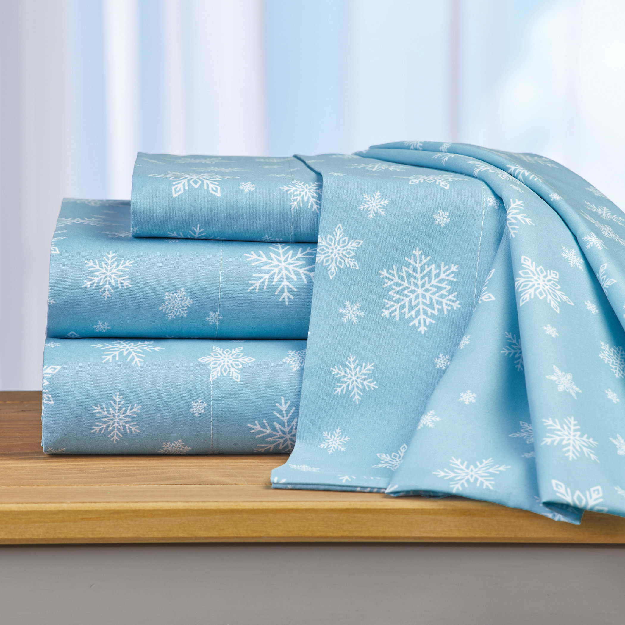 Winston Brands Blue Winter Snowflake Sheet Set Floral Microfiber Sheet