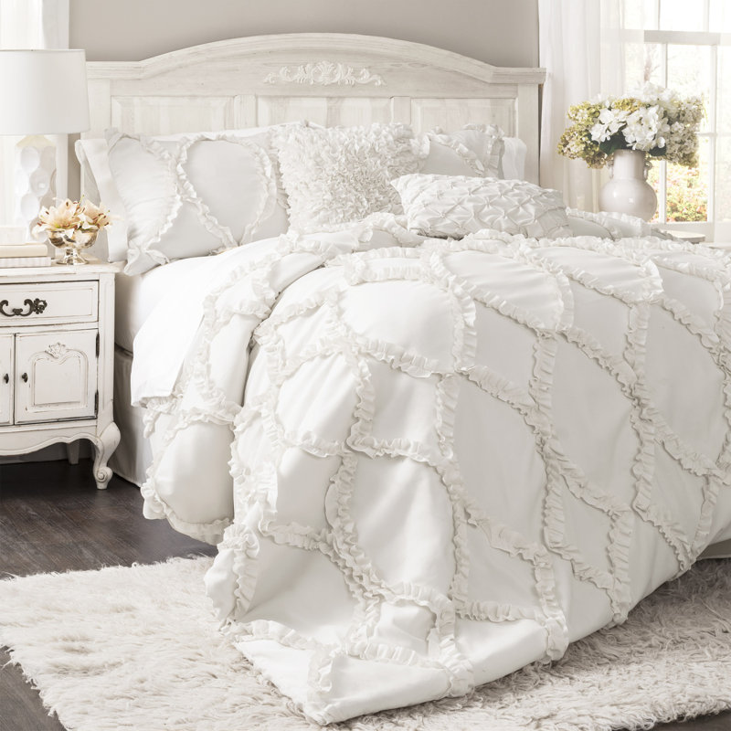 Reyna Microfiber Traditional 3 Piece Comforter Set, White, Queen Comforter + 2 Standard Shams