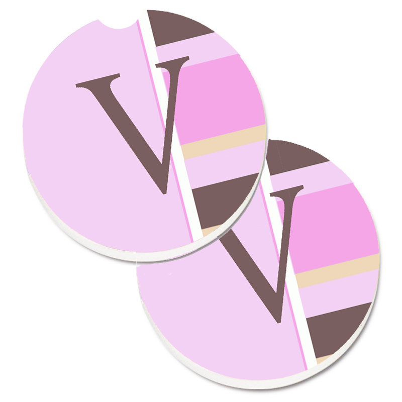 Sous-verre voiture monogramme initial, V, Rose