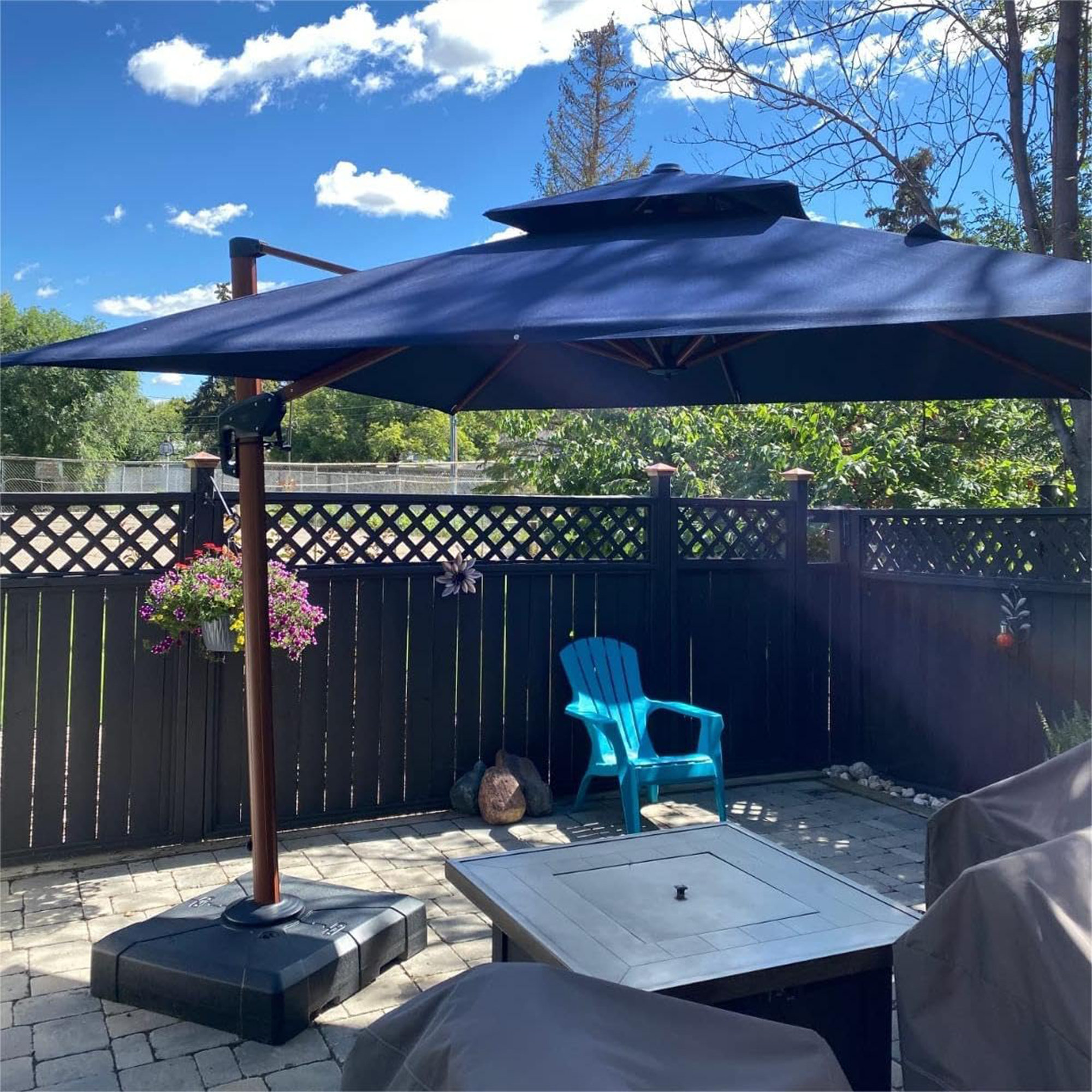 Waddell 120'' Cantilever Outdoor Umbrella, Navy Blue