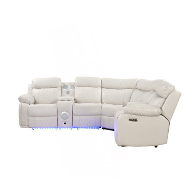 Canapé modulaire inclinable électrique Lacrosse avec haut-parleur Bluetooth et DEL en bois et métal beige