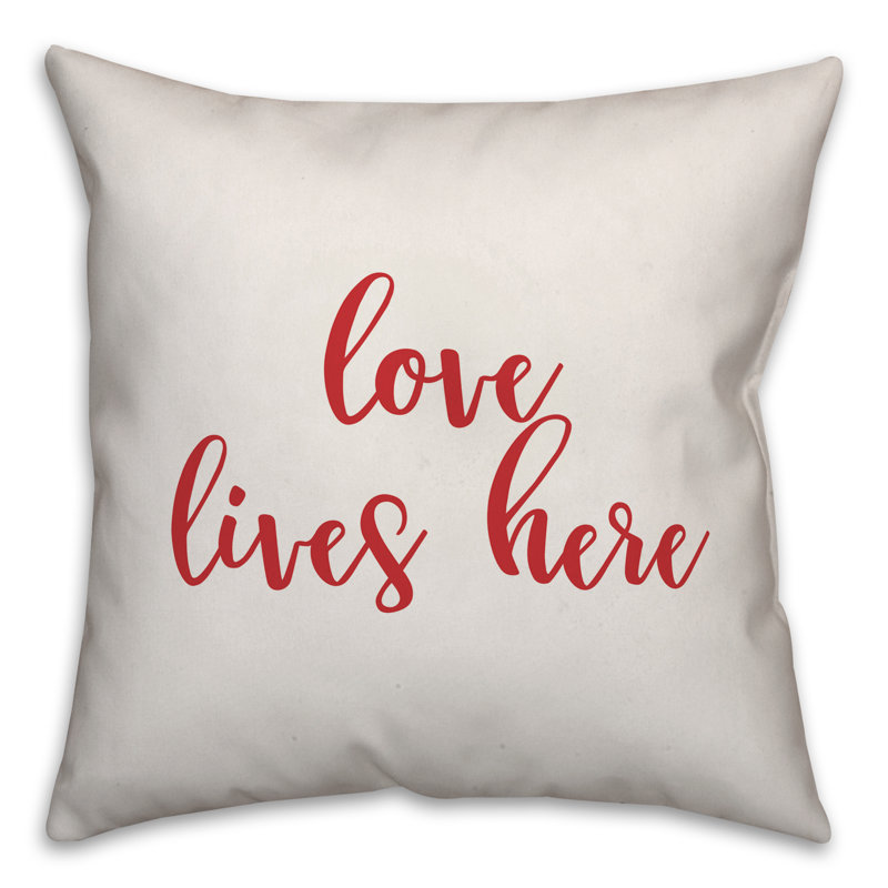  Coussin Love Lives Here, Coussin décoratif, Blanc / rouge