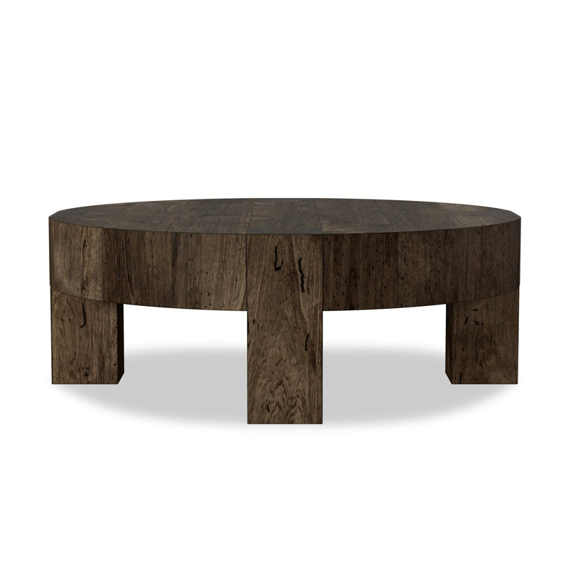 Abaso Round Coffee Table-Rustic Wormwood Oak, Ebony Rustic Wormwood Oak, 15" H x 55" W x 55" D