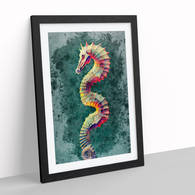 Watercolour Seahorse - Single Picture Frame Painting, 34cm H x 25cm W x 2cm D, Black