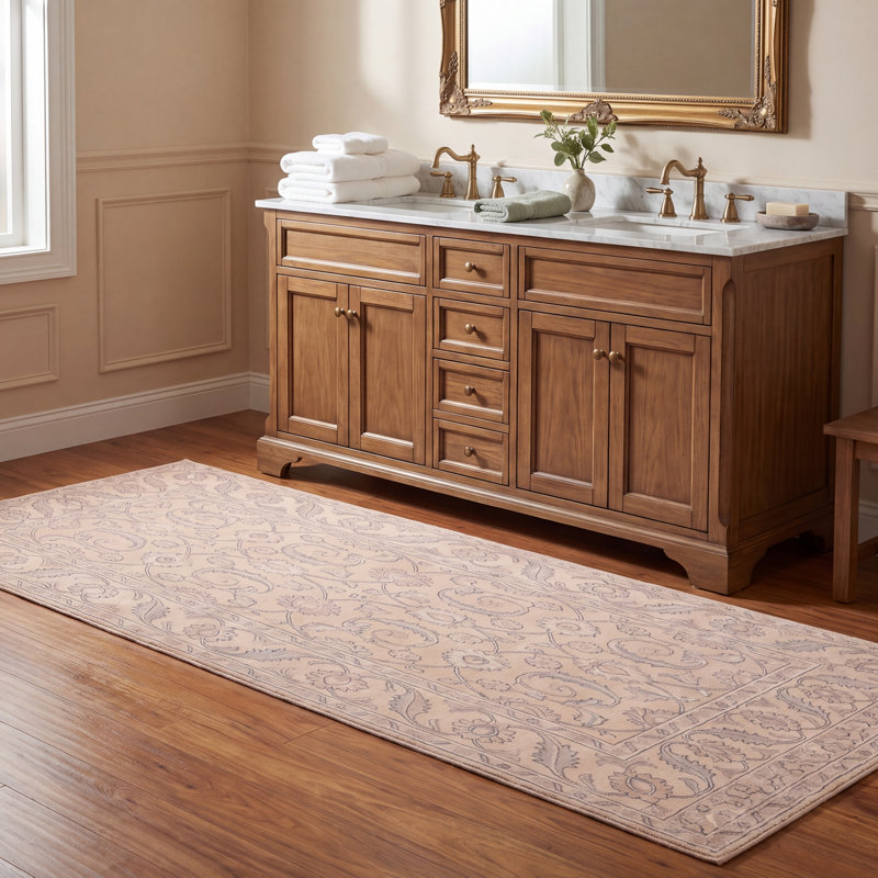Tapis traditionnel à motifs floraux, coloris gris, crème, ivoire, beige et rose, lavable à la machine, antidérapant, à poils courts, pour l'intérieur et l'extérieur, adapté aux animaux domestiques, idéal pour le salon, la chambre, la salle à manger, l'entrée, le couloir ou le bureau.