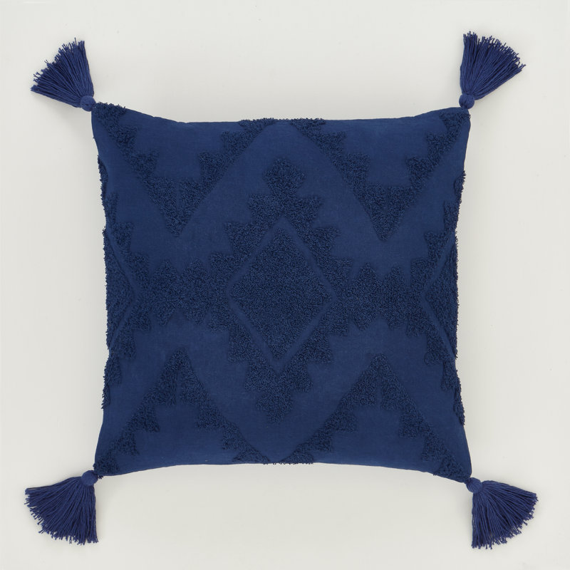 Imani Tassel Cotton Cushion, Navy