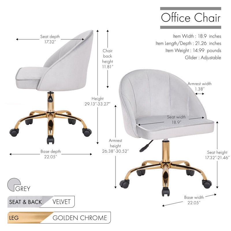 Chaise de travail Lainey, Gris