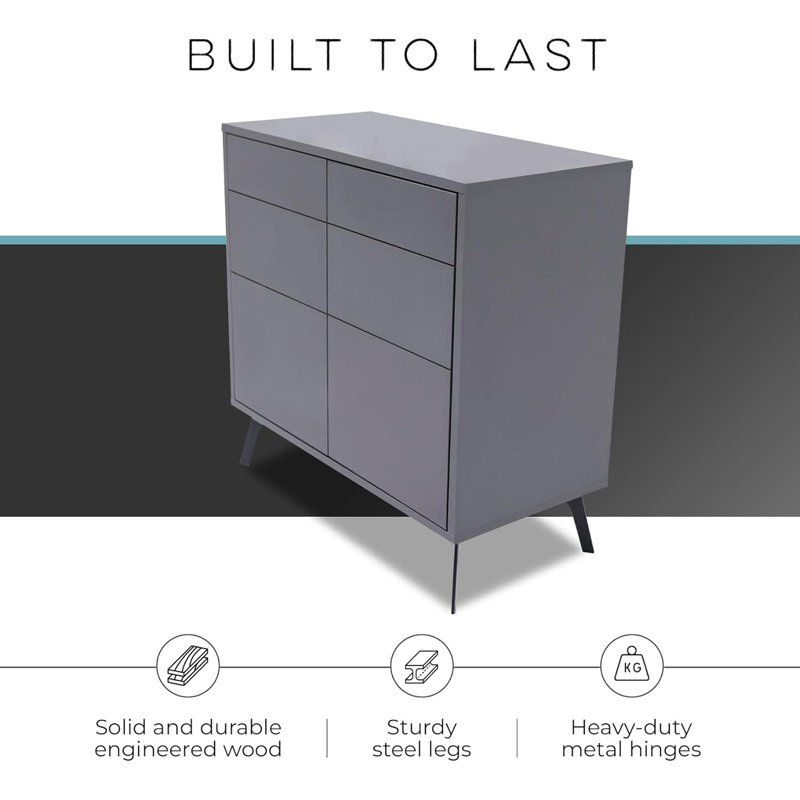 Cristaly 78.74cm Solid Wood Sideboard, Grey