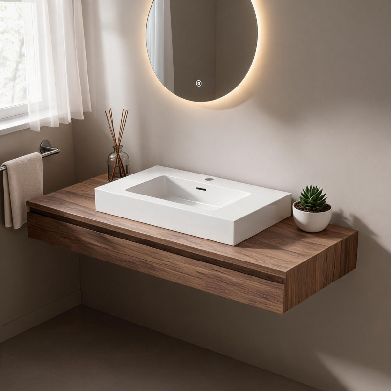 Lavabo de salle de bain intégré en surface solide blanche de 76 cm (30 pouces) avec trop-plein