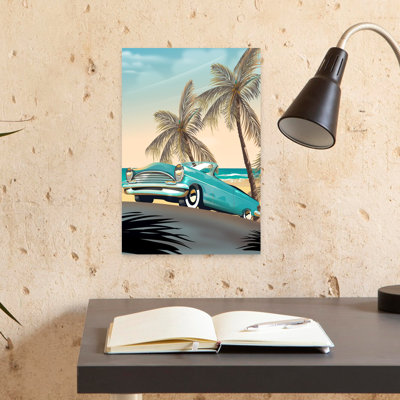 Retro Beach Car Ride by Nicholas - Wrapped Canvas Print