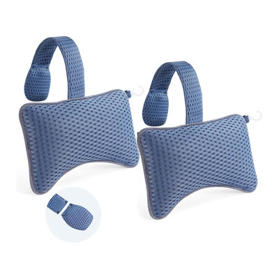  Paquet de 2 grands coussins pour spa (bleu), spa et chaise longue - Coussin de soutien universel pour appui-tête et cou avec pochette lestée amovible, sangle longue pour ajuster la hauteur et crochet facile à sécher