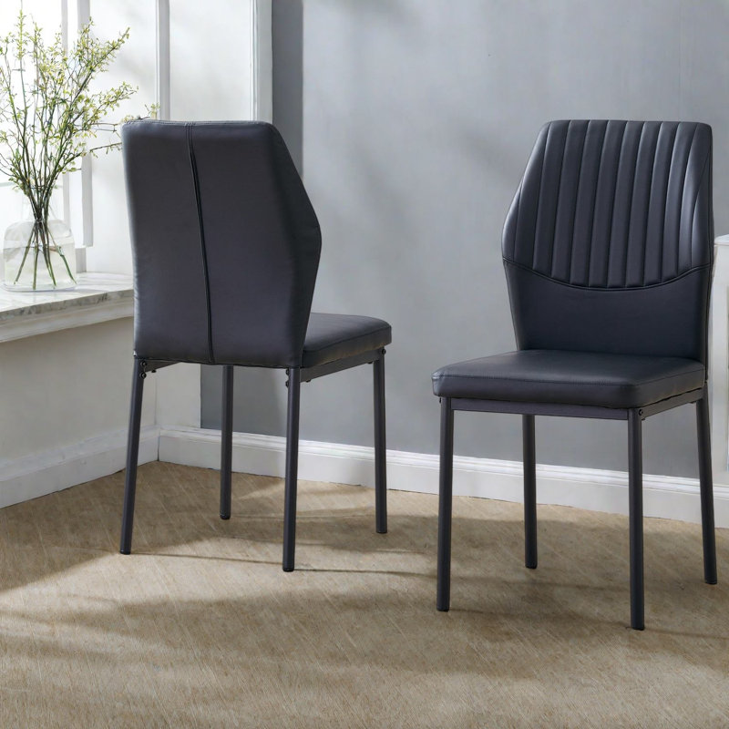 Ensemble de 2 chaises de salle à manger rembourrées confortables, en métal PU noir, style moderne pour cuisine
