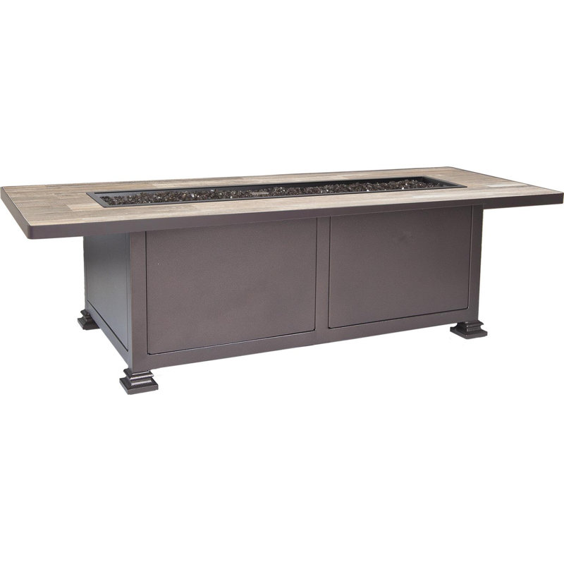 Santorini Iron Outdoor Fire Pit Table, 19" H x 72" W x 28" D, Canyon Taupe, Carbon Black