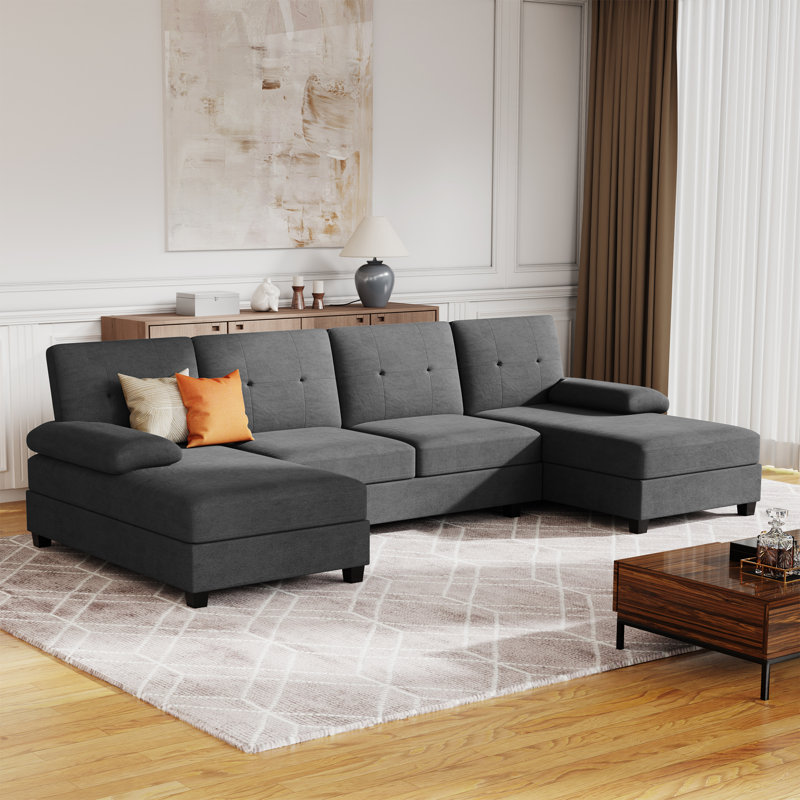 Canapé modulaire rembourré 3 pièces 3 pièces, Mélange de coton noir