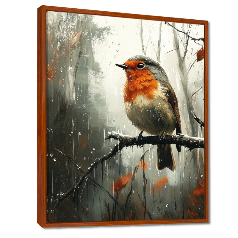 «Lachance Robin Bird In The Forest Rain I», reproduction d'art sur toile encadrée, H 40 po x l 30 po, Brun