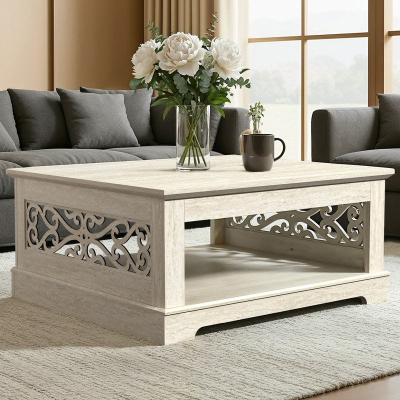 Korbin Coffee Table with Storage, Travertine