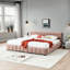 Lit très grand lit avec revêtement en chenille rose et tiroirs de rangement pour une élégante maison de lit tapissier-2140403088