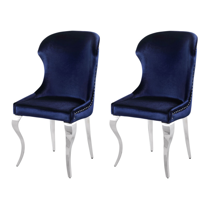Leother 18'' H Velvet Upholstered Side Chair, Ink Blue