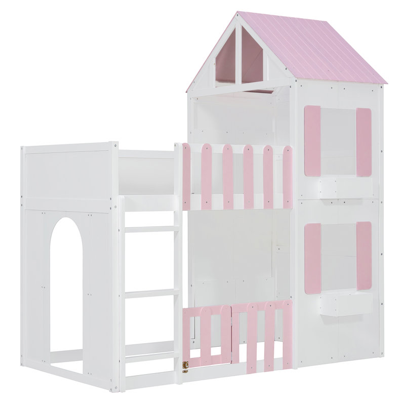 Lit superposé Modern House, Twin over Twin, Rose