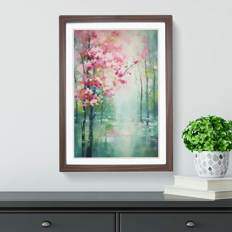 Spring Forest Impressionism No.2 - Single Picture Frame Print on Wood, 34cm H x 25cm W x 2cm D, Walnut