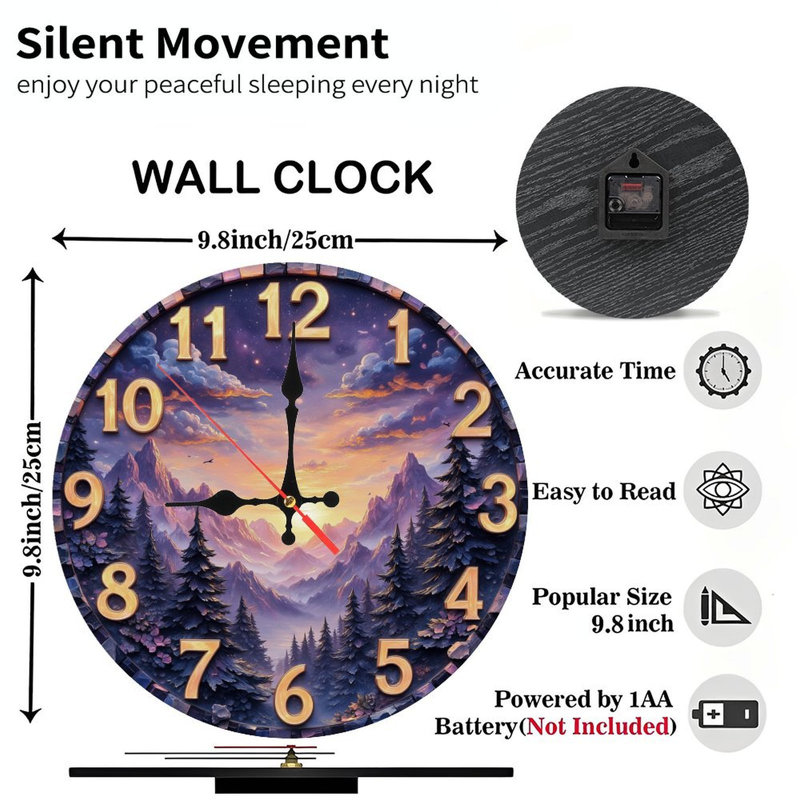 Horloge avec coucher de soleil sur la montagne
