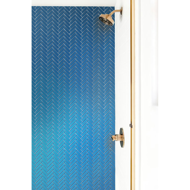 11"X 12.6" Herringbone Polished Glass Mosaic Tile, Sky Blue