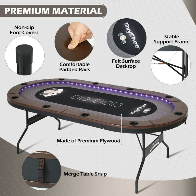 Table de poker pliable à 10 joueurs 84 po Kulamoon, Brun