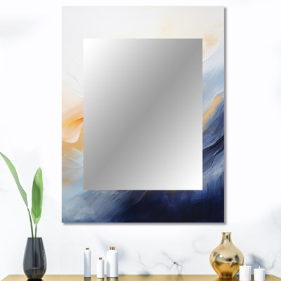 Tempête de marbre bleu et jaune II - peinture abstraite murale, miroir décoratif bleu, impression sur métal