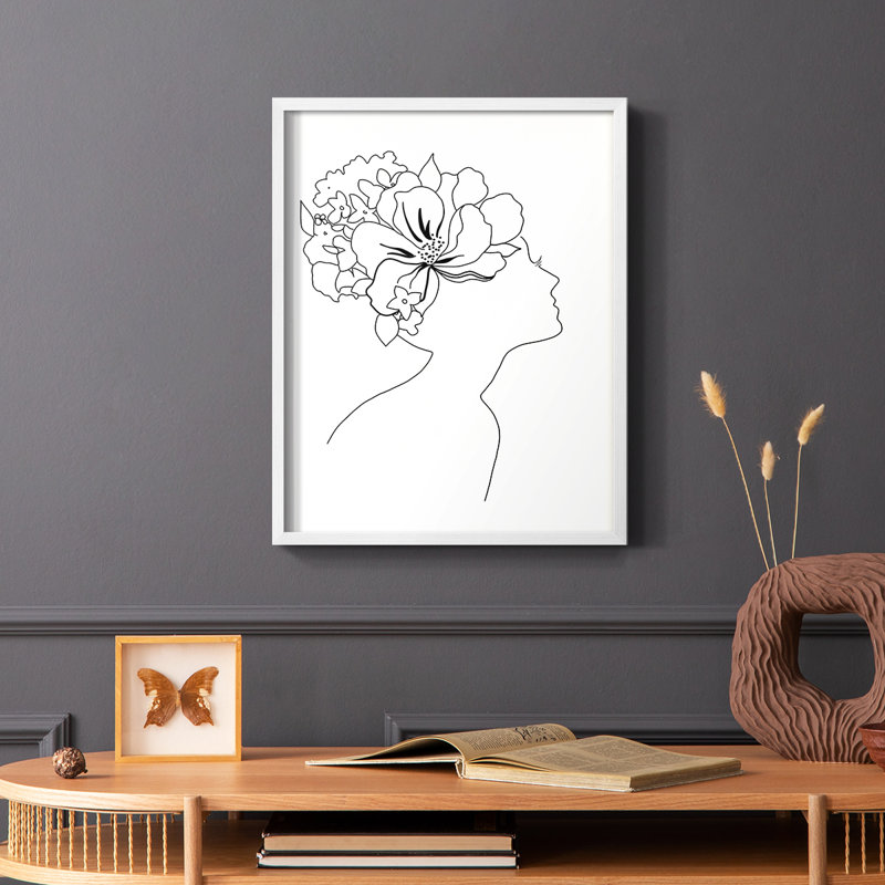 Croquis floral Fashion I, reproduction encadrée - bois massif, Blanc, H 28 po x l 22 po