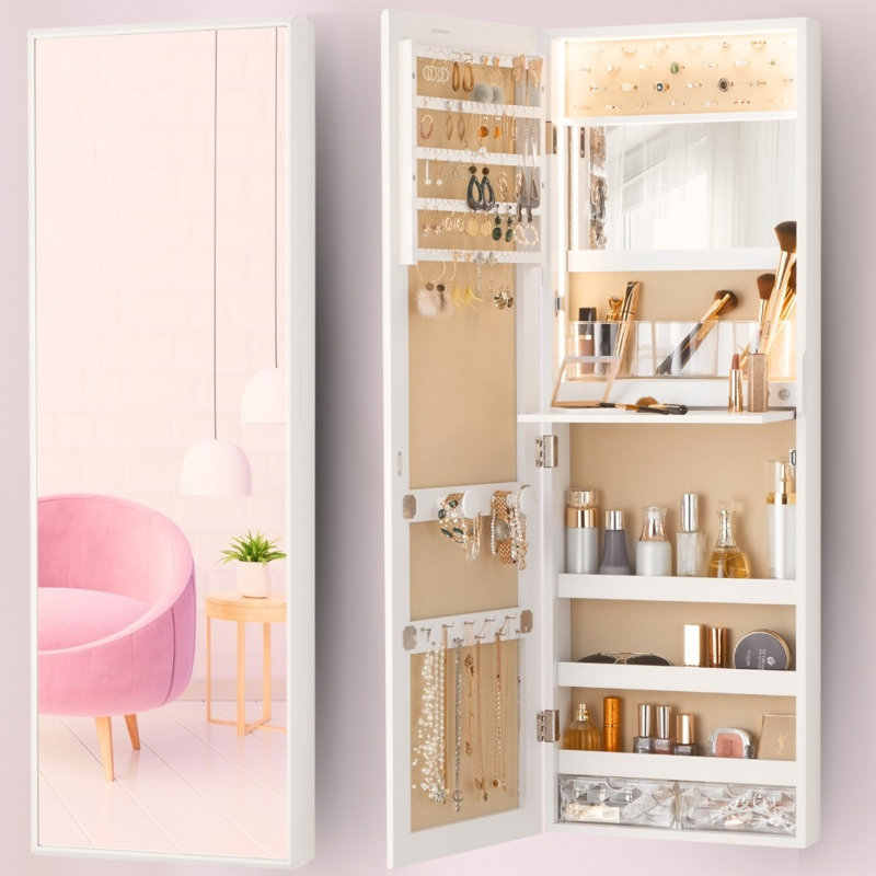 Miroir pleine grandeur avec rangement, Blanc