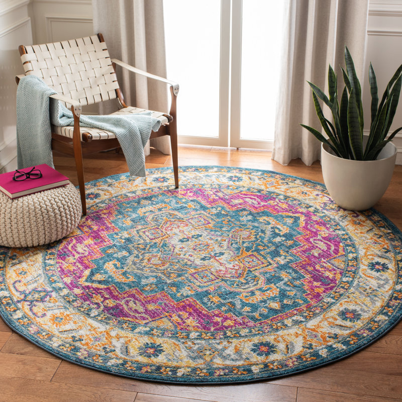 Tapis oriental bleu / rose Felty, Rond 6 pi 7 po