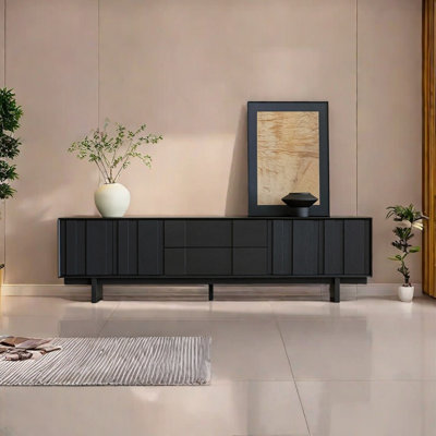 Black Retro Style Solid Wood TV Stand