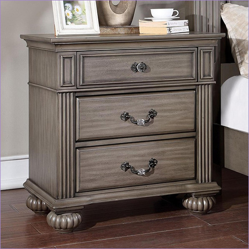 Table de chevet 3 tiroirs Traditional, Gris