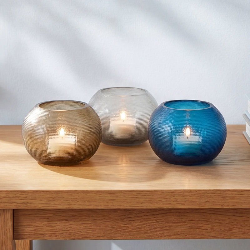 Set Of 3 Handcrafted Glass Votives