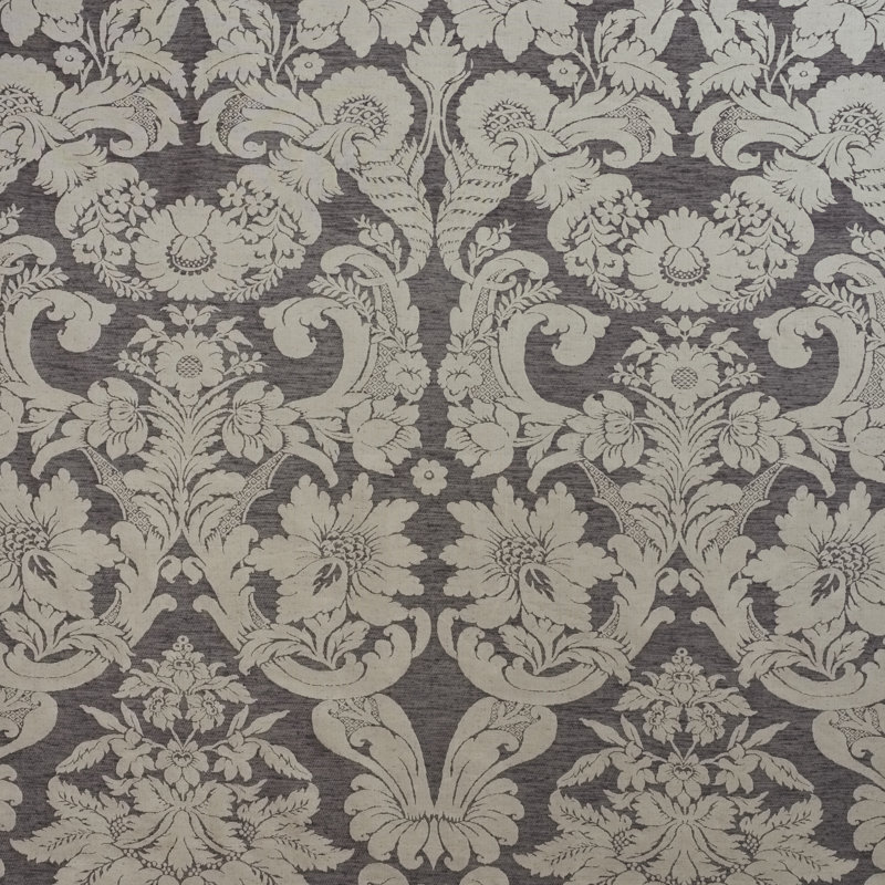 Alento Damasco Silk Fabric, Black/Gray
