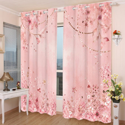 2 PCS rideaux occultant avec œillets, paillettes décoratives à imprimé de fleurs d'aquarelle roses, isolation thermique, réduction du bruit, protection de la vie privée, habillage de fenêtre obscurcissant pour chambre à coucher