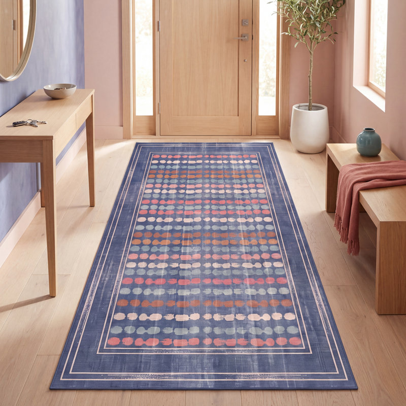 Tapis Osgood moderne à rayures effet pinceau, turquoise, rose et crème, lavable à la machine, antidérapant, à poils courts, pour l'intérieur et l'extérieur, adapté aux animaux domestiques, idéal pour le salon, la chambre, la salle à manger, l'entrée, le corridor ou le bureau.