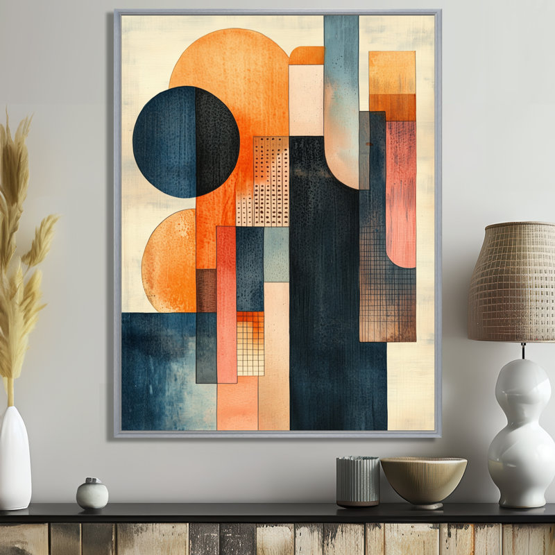 Toile à grille minimaliste, ligne géométrique, art mural géométrique, H 40 po x l 30 po, Encadrement argenté