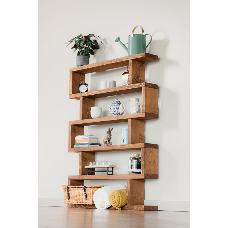 Eads Solid Wood Geometric Bookcase, Rugger Brown, 152" H x 140" W x 20" D
