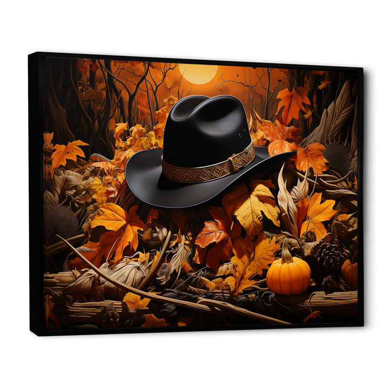 Autumn Cowboy Hat II - Cowboys, art mural, Cadre flottant noir, H 30 po x l 40 po x P 1,5 po