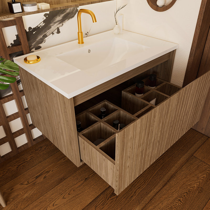 Armoire de meuble-lavabo 30 po sans lavabo en céramique, Brun