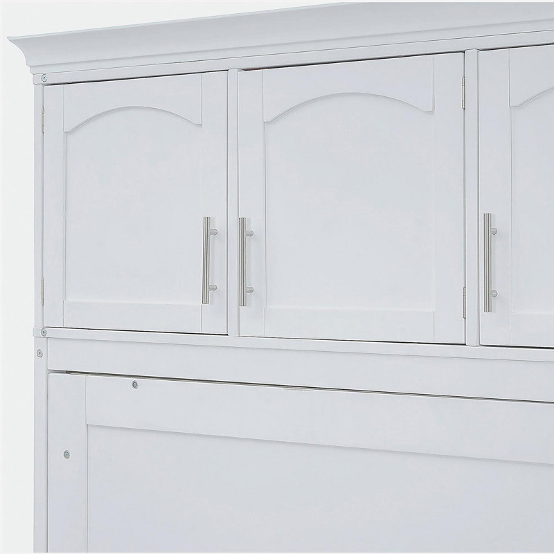 Lit double mural avec armoire supérieure, blanc, Blanc