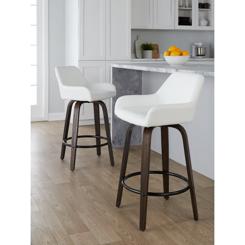 Cassiopeia Fixed-Height Bar & Counter Stool with Bent Wood Legs, Brown, Counter Stool (26" Seat Height), White