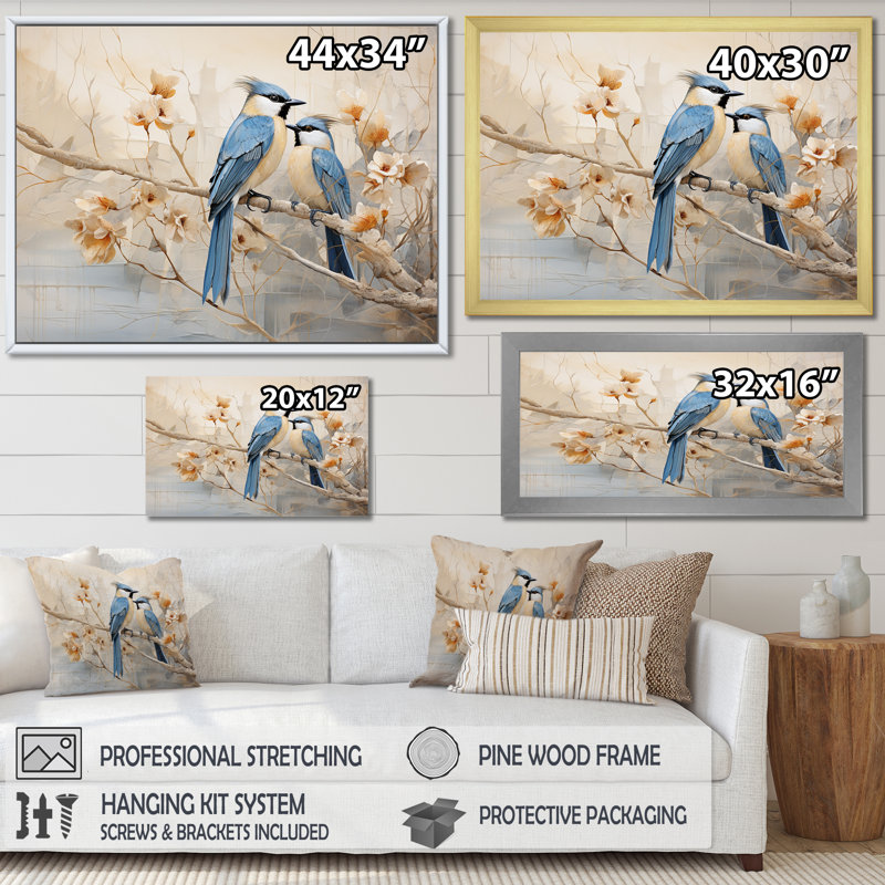 Oiseaux du paradis et fleurs sur toile, Toile tendue, H 34 po x l 44 po x P 1,5 po