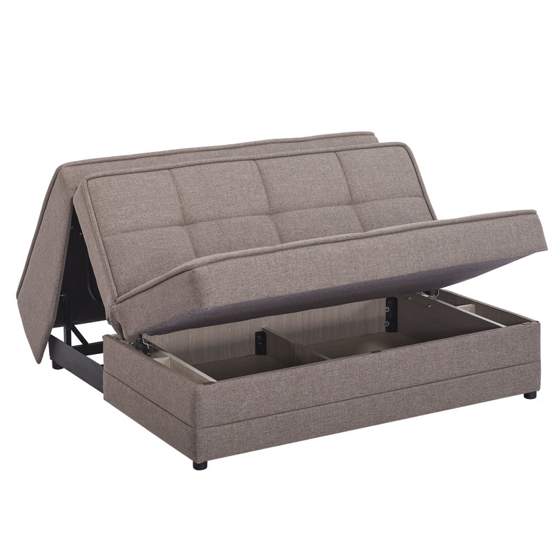 Caily 55 in. Fabric Upholstered 2-Seater 3-in-1 Sleeper Loveseat Sofa Bed with Storage, Beige Chenille