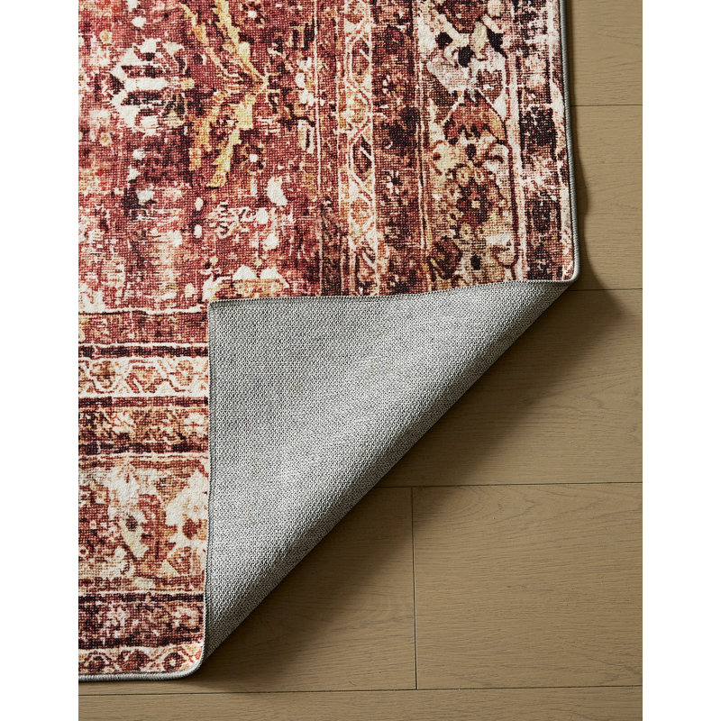 Tapis rouge / bleu clair Marvalene, Rectangle 6 pi 7 po x 9 pi
