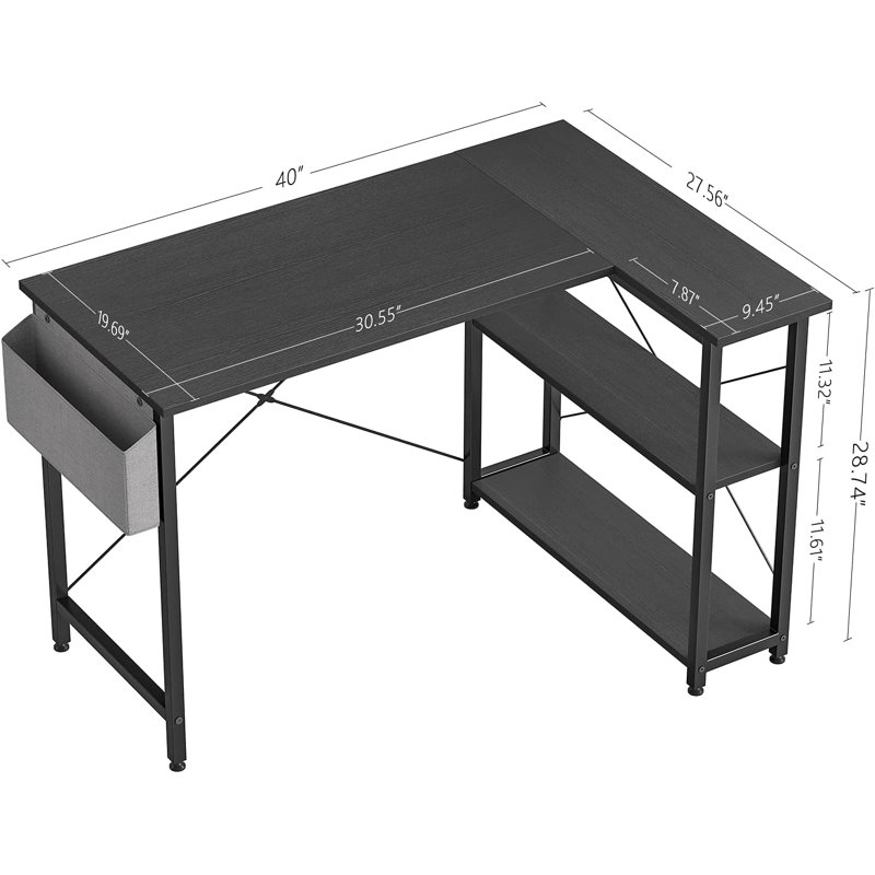 Anacleta L-Shape Desk, 28.7" H x 40" W x 27.5" D, Black