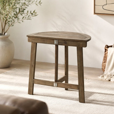 Table bistro d'extérieur pliante demi-ronde en bois d'acacia, finition grise