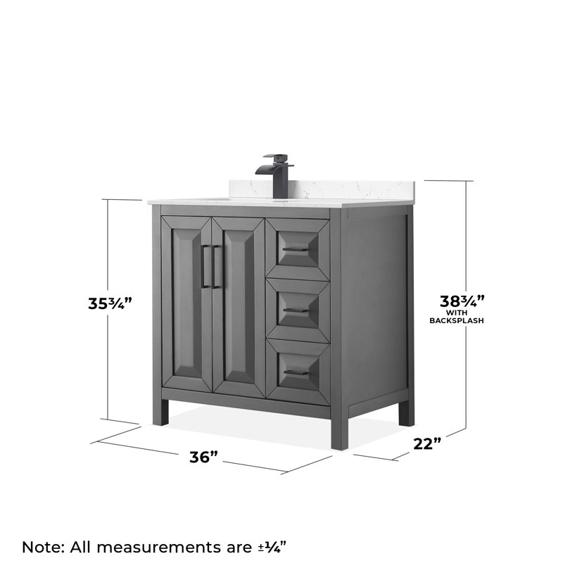 Daria 36'' W Single Vanity, Carrara Cultured Marble, Matte Black, Dark Gray
